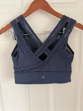 Tavi Active Blue Stonewash Mesh Strappy Back Sports Bra Medium